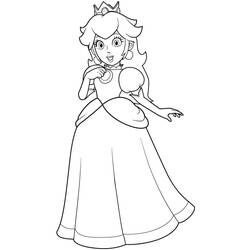 Coloriage Princesse Peach debout dans sa robe bouffante