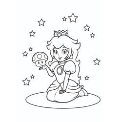 Coloriage Princesse Peach avec un champignon et des étoiles