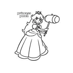 Coloriage Princesse Peach avec un gros marteau