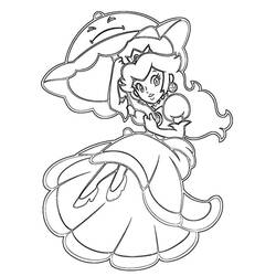 Coloriage Princesse Peach tenant une ombrelle