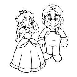 Coloriage Princesse Peach surprise près de Mario