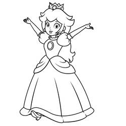 Coloriage Princesse Peach levant les bras avec joie