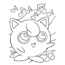 Coloriage Rondoudou chantant entouré de notes de musique