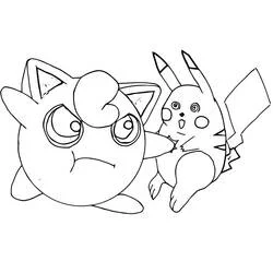 Coloriage Rondoudou tenant Pikachu tout étourdi