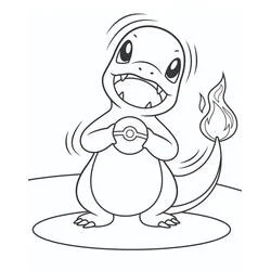 Coloriage Salamèche tenant une pokéball