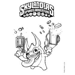 Coloriage Skylanders personnage rhinocéros tirant des pièces