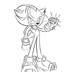Coloriage Shadow Sonic tenant une émeraude du chaos