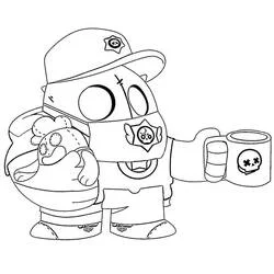 Coloriage Spike Brawl Stars tenant une tasse et une peluche