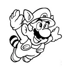 Coloriage Mario volant avec un costume de raton laveur Coloriage Mario volant avec un costume de raton laveur