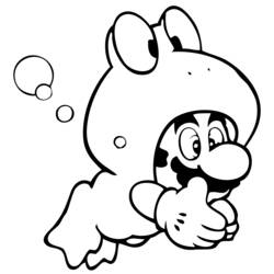 Coloriage Mario en costume de grenouille sous l'eau