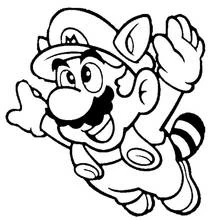 Coloriage Mario volant avec le costume de raton laveur Coloriage Mario volant avec le costume de raton laveur