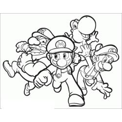 Coloriage Mario, Wario, Luigi et Yoshi courant ensemble