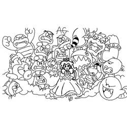 Coloriage Princesse Peach entourée des ennemis de Mario