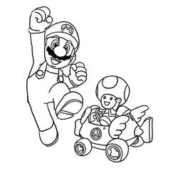 Coloriage Toad au volant d'un kart aux côtés de Mario