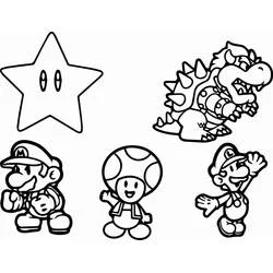 Coloriage Toad avec Mario, Luigi, Bowser et une étoile