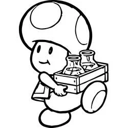 Coloriage Toad transportant une caisse de bouteilles