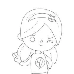 Coloriage Toca Boca fille faisant un signe de paix