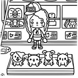 Coloriage Toca Boca fille dans une animalerie