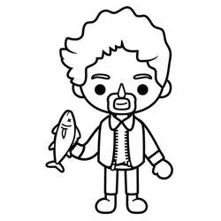 Coloriage Toca Boca personnage tenant un poisson