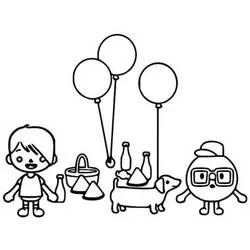 Coloriage Toca Boca pique-nique avec ballons et un chien