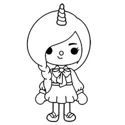 Coloriage Fille Toca Boca à la coiffure en corne de licorne