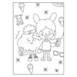 Coloriage Toca Boca fille avec nuage ami et chiot