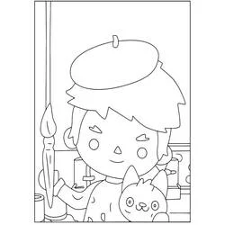 Coloriage Toca Boca petit artiste peignant avec son chat