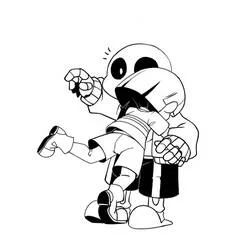 Coloriage Frisk et Sans dans un câlin