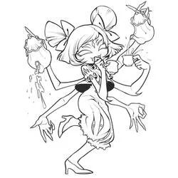 Coloriage Muffet servant du thé avec ses multiples bras