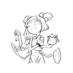 Coloriage Muffet tenant thé, croissant et théière