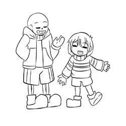 Coloriage Sans et Frisk se saluant joyeusement