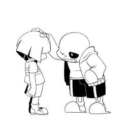 Coloriage Sans qui tapote la tête de Frisk