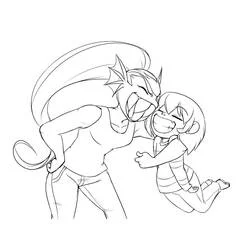Coloriage Undyne portant une enfant qui rit