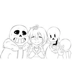 Coloriage Sans, Frisk et Papyrus réunis
