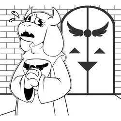 Coloriage Toriel inquiète devant la porte à l'emblème