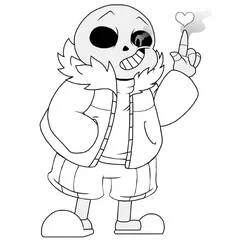 Coloriage Sans souriant avec un cœur au-dessus de sa main