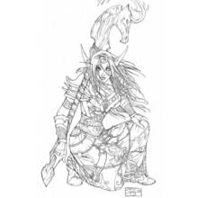 Coloriage World of Warcraft chasseresse elfe avec bâton