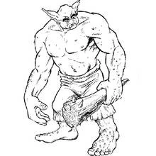Coloriage Warcraft ogre tenant une massue cloutée