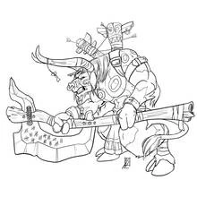 Coloriage Tauren guerrier brandissant une arme totem massive