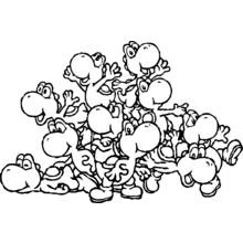 Coloriage Yoshi en groupe entassés ensemble