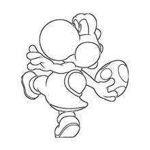 Coloriage Yoshi qui marche en tenant un œuf