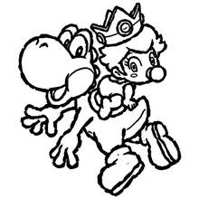 Coloriage Yoshi portant la princesse Peach