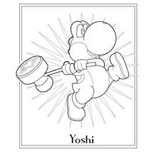 Coloriage Yoshi brandissant un marteau étoilé