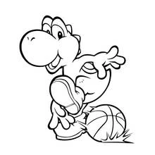 Coloriage Yoshi jouant au basket