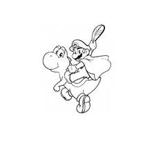 Coloriage Yoshi portant Mario avec une plume et une cape