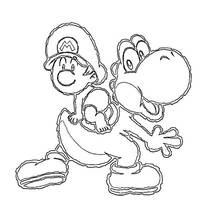 Coloriage Yoshi marchant avec Mario accroché au cou
