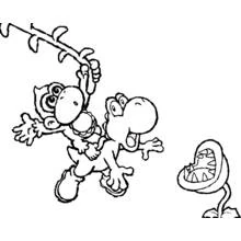 Coloriage Yoshi face à une Plante Carnivore