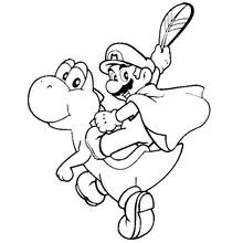 Coloriage Yoshi portant Mario avec une cape et une plume