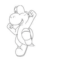 Coloriage Yoshi qui sautille les poings levés