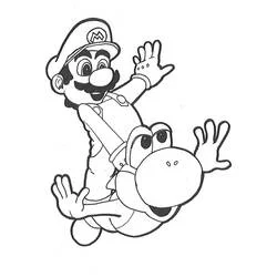 Coloriage Yoshi et Mario en plein vol